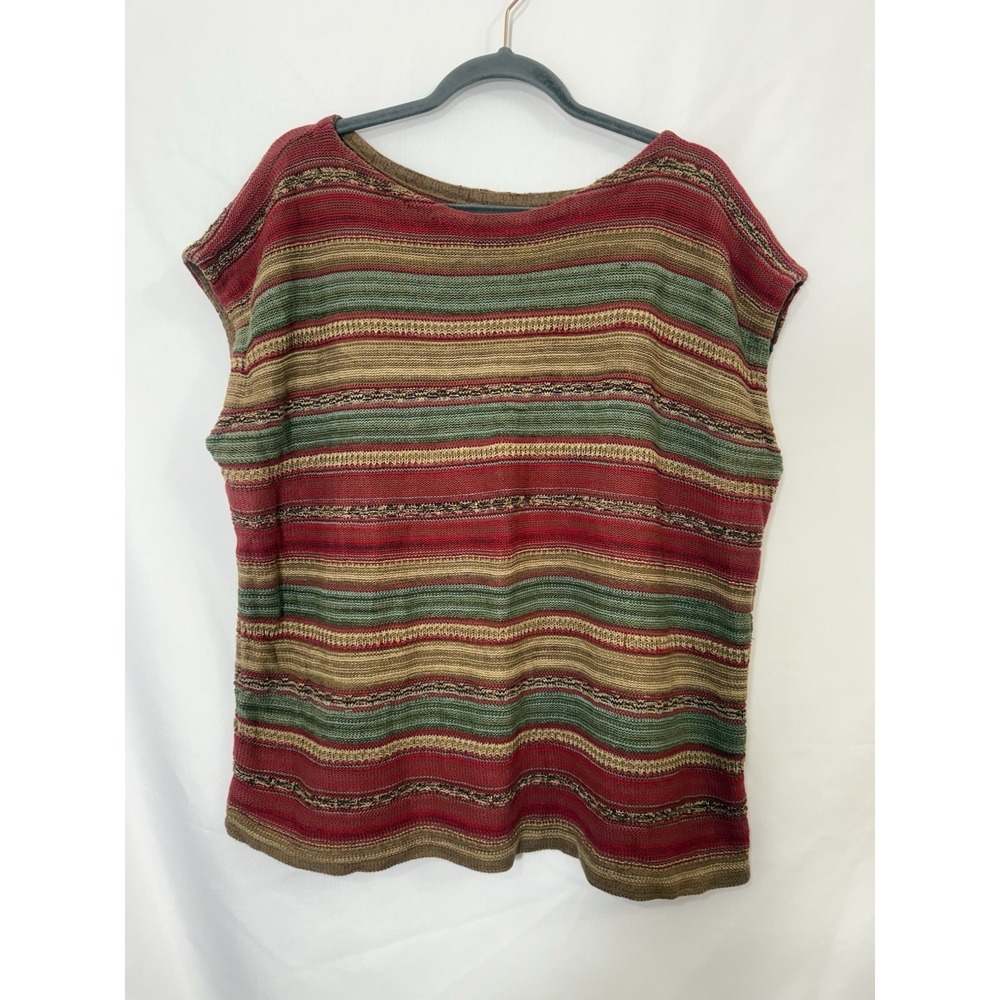 Lauren Ralph Lauren Linen Blend Striped Sleeveless‎ Pullover Sweater Womens 2X